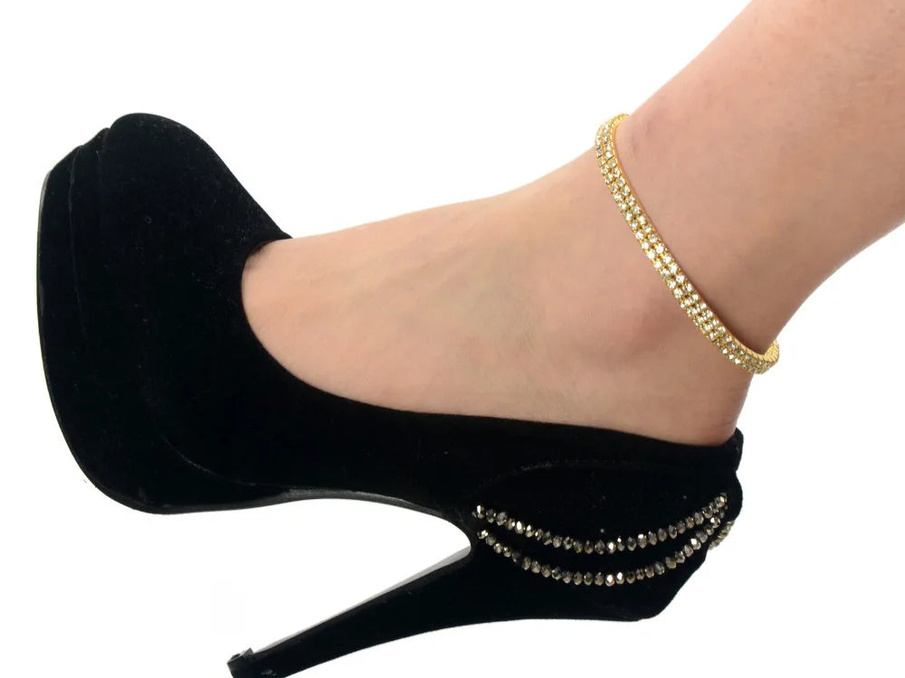 Women Sexy Clear Shining Crystal Rhinestone Gold/Silver Color Anklet Chain Ankle Bracelets Foot Wedding Jewelry