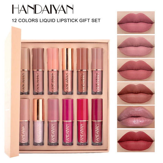 HANDAIYAN Ultra Matte Lipgoss Set Long Lasting Cosmetic Liquid Lipstick Waterproof Sexy Nude Make Up Lip Beauty Tool