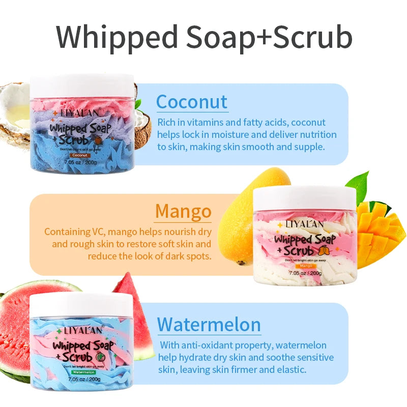 Whipped Soap Bath Cleansing Moisturizing Body Wash Exfoliating Smooth Skin Rainbow Scrub Soften Shave Vegan Handmade Shower Soap